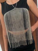 Bodychain colar corporal 2 em 1 saia de blusa de correntes banhadas a prata preto e dourado