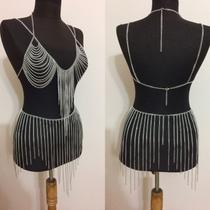 Bodychain Conjunto top saia Franjas folheado a Ouro e Prata