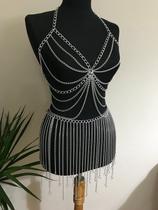 Bodychain corporal conjunto top e saia tendência festival
