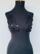 Bodychain Top e Saia de correntes com moedas Preto Festival