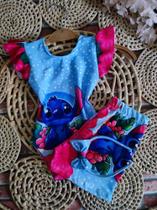 Bodys Menina Infantil Temático Lilo & Stitch Azul +Short