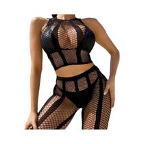 Bodystocking Sexy Transparente De Rede Com Recortes Vazados, Roupa De Banho W681 2 Peças