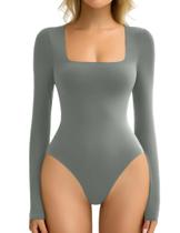 Bodysuit feminino Avidlove, manga comprida, gola quadrada, cinza, tamanho L