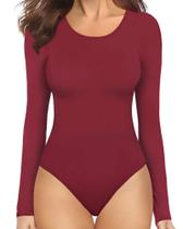 Bodysuit feminino MANGOPOP, manga comprida, gola redonda, algodão canelado Bodysuit feminino MANGOPOP, manga comprida, gola redonda, algodão canelado