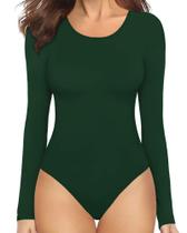 Bodysuit feminino MANGOPOP, manga comprida, gola redonda, verde