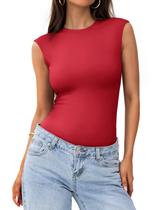 Bodysuit feminino PINKMSTYLE, gola redonda, sem mangas, tanga vermelha