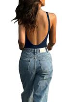 Bodysuit MakeMechic feminino sem costas e sem mangas, azul, tamanho L