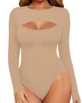Bodysuit MANGOPOP Sexy Cutout Camiseta feminina de manga comprida