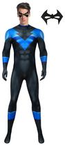 Bodysuit masculino de compressão preta e azul para Halloween Bodysuit masculino de compressão preta e azul para Halloween