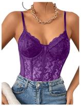 Bodysuit Milumia, espartilho feminino de renda floral de malha transparente