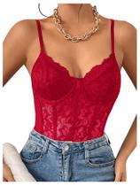 Bodysuit Milumia, espartilho feminino de renda floral de malha transparente