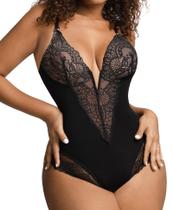 Bodysuit Popilush Shapewear com decote em V Tummy Control, renda preta XXL Bodysuit Popilush Shapewear com decote em V Tummy Control, renda preta XXL