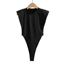 Bodysuit Preto E Branco Sem Mangas Com Ombros Almofadados Para Mulheres, Sexy, Verão, Peça Única