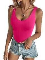 Bodysuit REORIA Sexy Deep V, decote em V, sem costas, sem mangas, rosa choque