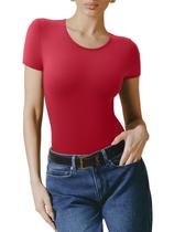 Bodysuit REORIA vermelho com forro duplo básico de manga curta feminina 2025