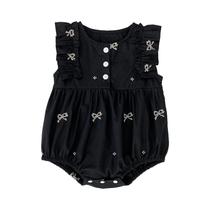 Bodysuits De Algodão Com Bordado Floral De Verão Para Meninas, Sem Mangas, Macacões Com Laço Para