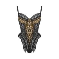 Bodysuits De Renda Com Estampa De Leopardo Para Mulheres, Sem Costas, Alças Finas, Sem Mangas,