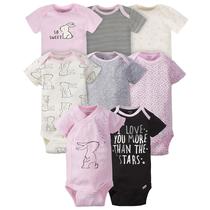 Bodysuits Gerber Baby, pacote com 8 macacões de manga curta Bunny 0-3M