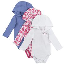 Bodysuits Hanes Ultimate Flexy com capuz de manga comprida, pacote com 3 unidades para bebês