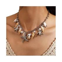 Bohemian Style Starfish Shell colar pingente para mulheres, Tassel curto, adequado para férias