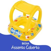Boia Bote Bebê Fralda com Assento e Cobertura Inflável 66cm Proteção Solar Infantil Piscina
