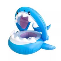 Boia Bote Tubarão Inflável Com Cobertura e Proteção UV Para Crianças - Praia e Piscina