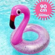 Boia Cintura Redonda Inflável Flamingo com Glitter 90 cm Praia Piscina - M&C