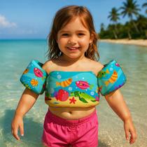 Boia de Braço Colete Infantil para Nadar Praia Piscina Estampa Fundo do Mar Pixes Coloridos