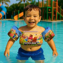 Boia de Braço Colete Infantil para Nadar Praia Piscina Estampa Jogo de Blocos Quadrado