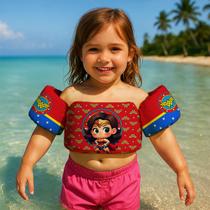 Boia de Braço Colete Infantil para Nadar Praia Piscina Estampa Super Heroína Desenho