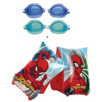 Bóia de Braço Inflável Infantil Homem Aranha 23x14cm Criança Piscina Praia + 1 Óculos Natação Mor