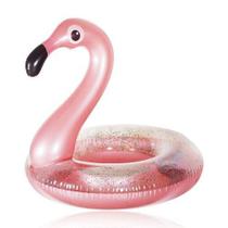 Boia de Flamingo Circular Rose Gold com Glitter Inflável Divertida para Piscina 90 cm - ArtHouse
