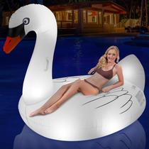 Boia de Piscina Cisne Flamingo Gigante com LED - Movida a Energia Solar