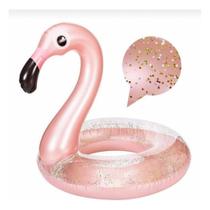 Boia Flamingo Rose C/ Glitter Grande Piscina Inflável 90cm
