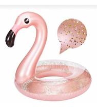 Boia Flamingo Rose C/ Glitter Grande Piscina Inflável 90cm - Qifan