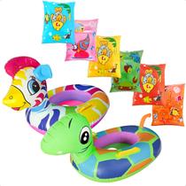 Boia Infantil de Piscina Inflável Bichinho + Boia de Braço Segura Inflável Para Criança Kit Boia Infantil de Piscina Inflável Bichinho + Boia de Braço Segura Inflável Para Criança Kit