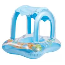 Bóia Infantil Inflável com cobertura Proteção Solar Baby float Kids Menino Azul