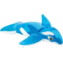Boia infantil Inflável de Plástico Baleia Azul e Branca 1,52 x 1,14 Metros Suporta Até 40 kilos - 58523 - INTEX