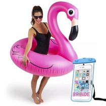 Boia Inflável Flamingo Gigante Para Adulto 120 Cm + capa de celula a prova d'água - Hug Box