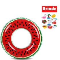 Boia Melancia Grande Piscina Inflável 120cm + Porta Copo