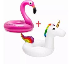 Boia Unicórnio + Flamingo Bóias Infláveis Piscina Gigantes