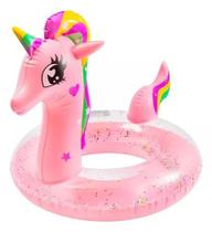 Boia Unicórnio Rosa Infantil Glitter 63cm Piscina
