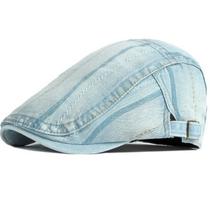 Boina Britânica Clássica Jeans Viseira Retro Poliéster Listrada Moda Casual Ajustável