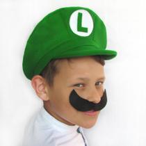 Boina / Chapéu / Luigi em feltro com bigode autoadesivo