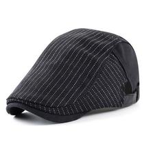 Boina Clássica de Linho de Algodão Viseira Plana Listrada Retro Moda Casual Ajustável