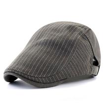 Boina Clássica de Linho de Algodão Viseira Plana Listrada Retro Moda Casual Ajustável Boina Clássica de Linho de Algodão Viseira Plana Listrada Retro Moda Casual Ajustável