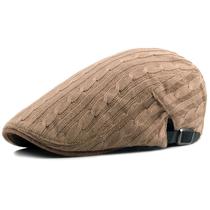 Boina Clássica Tricô de Lã Viseira Plana Bordada Retro Moda Outono Inverno Casual Ajustável
