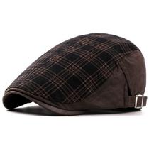 Boina Clássica Xadrez Viseira Plana Bordada Retro Moda Outono Inverno Casual Ajustável
