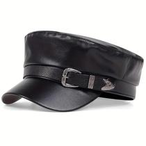 Boina de Marinheiro de Couro com Fivela - Chapéu Preto para Homens e Mulheres