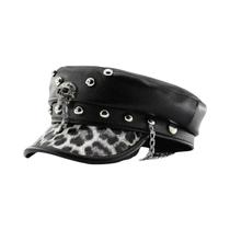 Boina Feminina Vintage De Couro PU Estilo Punk Com Topo Plano, Boné Militar Casual Para Uso Externo